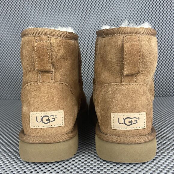 UGG Classic Mini II Boots Womens 8 Chestnut Leather Sheepskin Pull On Winter - Picture 7 of 11